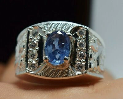 Pre-owned Handmade Sapphire Ring Natural Ceylon Gemstone Jewellery Handcrafted Zodiac Silver Rings