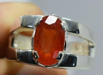 Pre-owned Handmade Orange Sapphire Mens Real Sapphire Ring Silver Handcrafted Ring Gemstone Bague