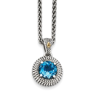 Pre-owned Accessories & Jewelry Blue Topaz 18" Necklace Antiqued Sterling Silver 14k Gold Accent Shey Couture