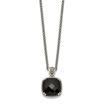 Pre-owned Accessories & Jewelry 925 Sterling Silver & 14k Gold Black Onyx Cushion 18" Necklace Shey Couture