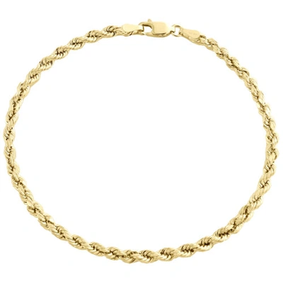 Pre-owned Jfl Diamonds & Timepieces 10k Yellow Gold 3mm Hollow Diamond Cut Rope Link Bracelet Lobster Clasp 7-9 Inch