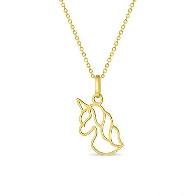 Pre-owned In Season Jewelry Magical Unicorn Outline Kids / Children's / Girls Pendant/necklace - 14k Gold