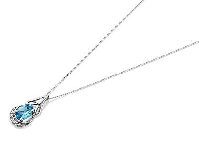 Pre-owned F.hinds Womens 9ct White Gold Blue Topaz And Diamond Necklace