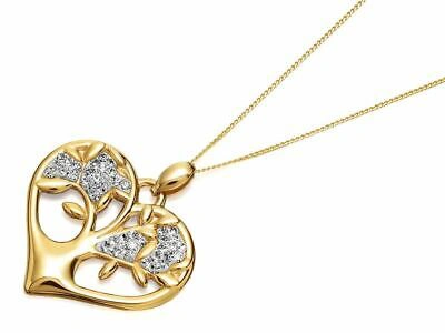 Pre-owned F.hinds Womens Ladies Jewellery 9ct Gold Eternal Tree Crystal Heart Necklace