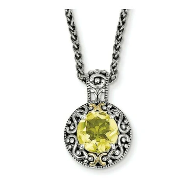 Pre-owned Accessories & Jewelry Lemon Quartz Charm 18" Necklace Sterling Silver & 14k Gold Accent Shey Couture