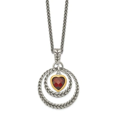 Pre-owned Accessories & Jewelry Garnet Heart 18" Necklace .925 Sterling Silver And Gold Plated Shey Couture