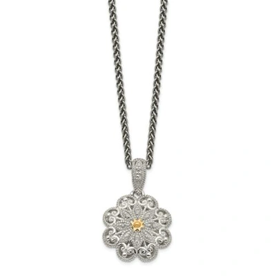 Pre-owned Accessories & Jewelry Diamond Flower 18" Necklace .925 Sterling Silver 14k Accent 0.05 Ct Shey Couture