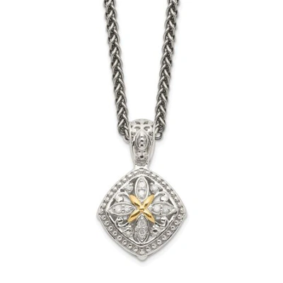 Pre-owned Accessories & Jewelry Sterling Silver & 14k Gold Accent Diamond Square 18" Necklace Shey Couture