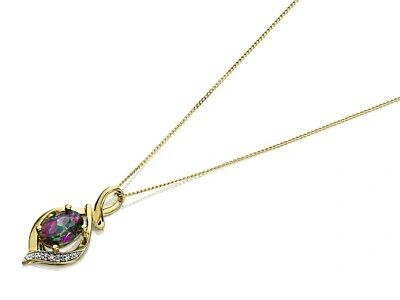 Pre-owned F.hinds Womens 9ct Gold Mystic Topaz And Diamond Teardrop Necklace