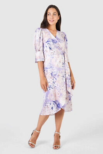 Pre-owned Closet London Purple Floral Print Tie Wrap Midi Dress