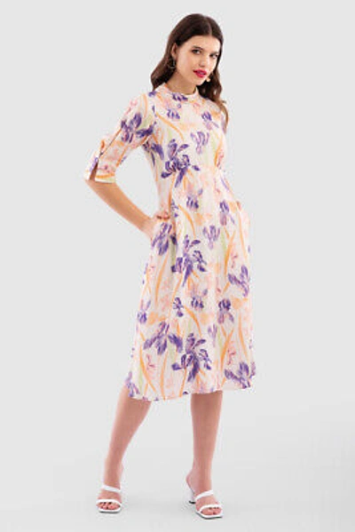 Pre-owned Closet London Beige A-line Floral Print Midi Dress