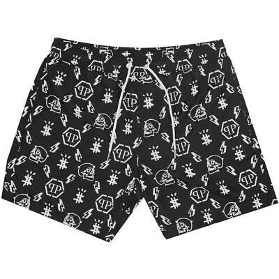 Pre-owned Philipp Plein All Over Pp Logo Black Swim Shorts