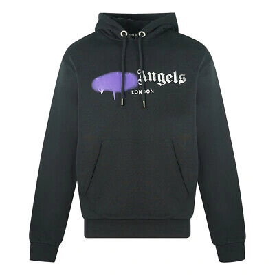 Pre-owned Palm Angels Purple Spray Paint London Black Hoodie