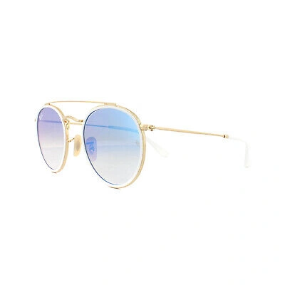 Pre-owned Ray Ban Ray-ban Sunglasses Round Double Bridge 3647n 001/4o Gold Blue Gradient Mirror