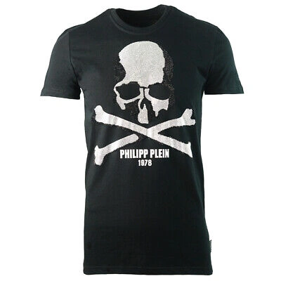 Pre-owned Philipp Plein Skull And Crossbones Logo Black T-shirt
