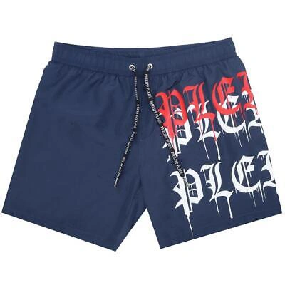 Pre-owned Philipp Plein Melting Logos Navy Blue Swim Shorts