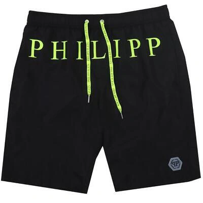 Pre-owned Philipp Plein Green Brand Logo Black Swim Shorts