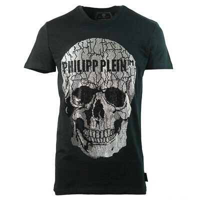 Pre-owned Philipp Plein Large Cracked Skull Logo Black T-shirt