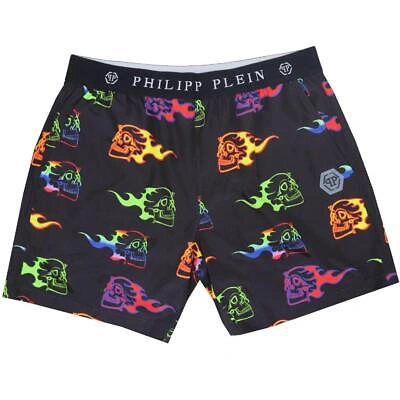 Pre-owned Philipp Plein Flaming Skulls Black Swim Shorts