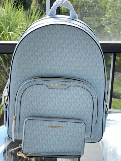 Pre-owned Michael Kors Large Women Travel School Backpack Shoulder Bag Pale Ocean +wallet