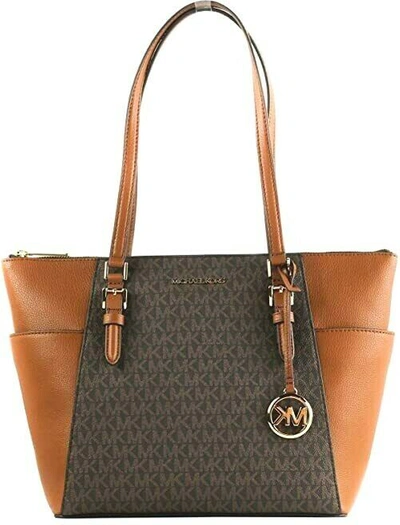 Pre-owned Michael Kors Women Fashion Pvc Leather Shoulder Tote Bag Handbag Purse Brown Mk