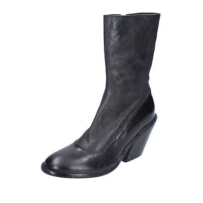 Pre-owned Moma Women's Shoes  4 (eu 37) Ankle Boots Black Leather Bh953-37