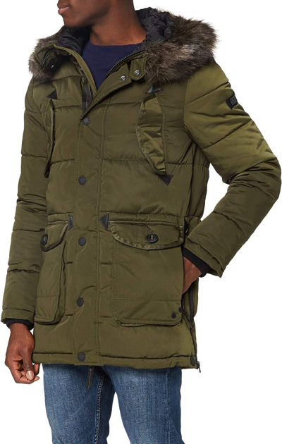 Pre-owned Superdry Mens Parka Coat Faux Fur Long Hooded Warm Padded Winter Jacket Khaki