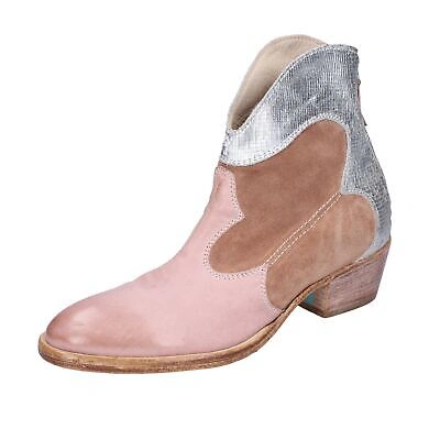 Pre-owned Moma Women's Shoes  4 (eu 37) Ankle Boots Pink Suede Silver Leather Bh282-37