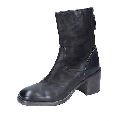 Pre-owned Moma Women's Shoes  4 (eu 37) Ankle Boots Black Leather Bg629-37