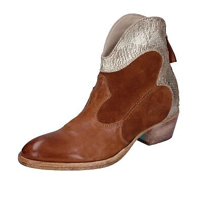 Pre-owned Moma Women's Shoes  4 (eu 37) Ankle Boots Brown Suede Platinum Leather Bh280-37