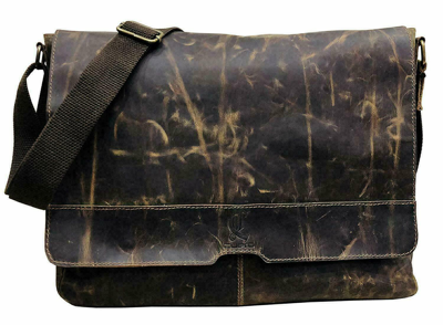 Pre-owned Buffalo Men's  Leather Business Messenger Laptop Shoulder Briefcase Handbag Brown