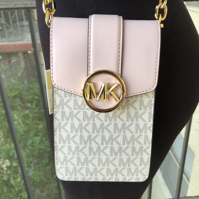 Pre-owned Michael Kors Womens Small Mini Phone Case Crossbody Bag Purse Shoulder Vanilla
