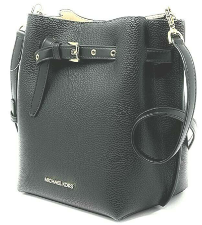 Pre-owned Michael Kors Women Black Leather Bucket Bag Handbag Purse Crossbody Messenger Mk