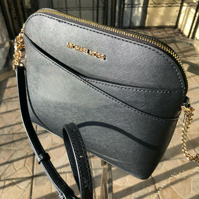Pre-owned Michael Kors Women Lady Leather Black Crossbody Bag Handbag Messenger Purse Mk