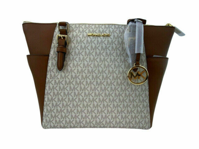 Pre-owned Michael Kors Women Lady Leather Shoulder Tote Bag Purse Vanilla Brown Handbag Mk