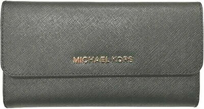 Pre-owned Michael Kors Women Leather Trifold Credit Card Holder Wallet Clutch Black Gold