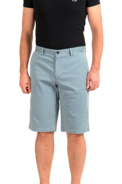 Pre-owned Hugo Boss Men's "rigan-short" Blue Regular Fit Flat Front Shorts Us 32r It 48