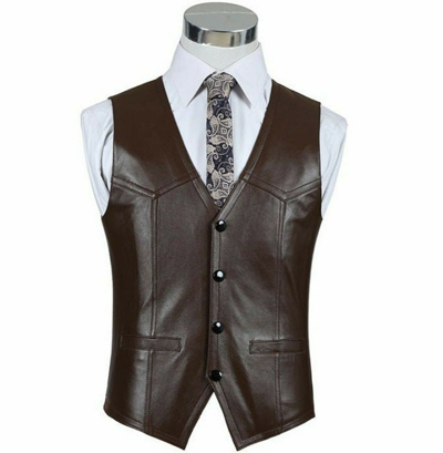 Pre-owned Noora Men's Leather Waistcoat Coat Genuine Soft Lambskin Slim Fit Blazer Waistcoat