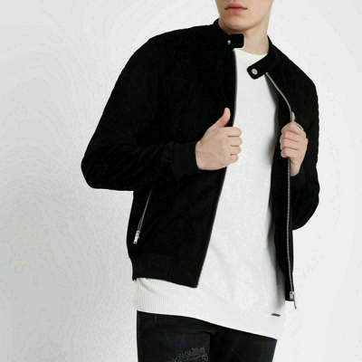 Pre-owned Noora Men's Black Suede Sheepskin Jacket Slim Fit Causal Wear Stylish Jacket