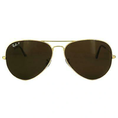 Pre-owned Ray Ban Ray-ban Sunglasses Aviator 3025 001/57 Gold Brown Polarized Large 62mm