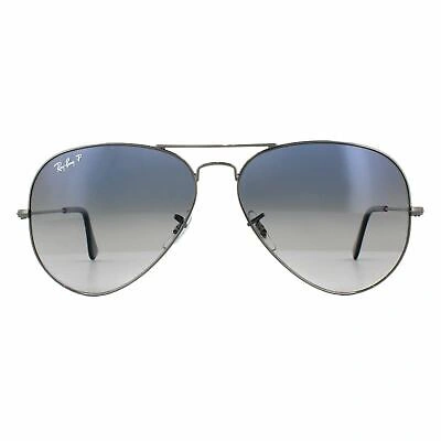 Pre-owned Ray Ban Ray-ban Sunglasses Aviator 3025 Gunmetal Polarized Blue Gradient Grey 004/78 L