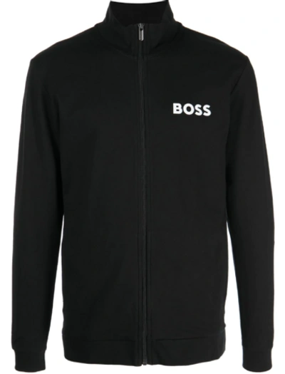 Pre-owned Hugo Boss Men's Loungewear-ease Zip Up Track Jacket Front Logo 100% Cotton Black