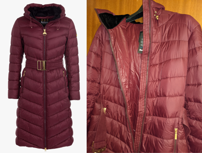 Pre-owned Barbour Lineout Longline Quilted Jacket(burgundy / Merlot)21"ptp(size 12)rrp£239