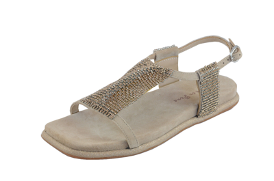 Pre-owned Alma En Pena Women's Sandals 22428 Beige Suede Leather Glitter Jewelry
