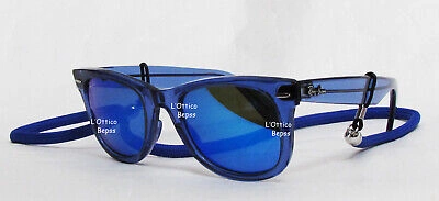 Pre-owned Ray Ban 0rb2140 6587 50 Wayfare Blue Clear Lens Mirror Blue
