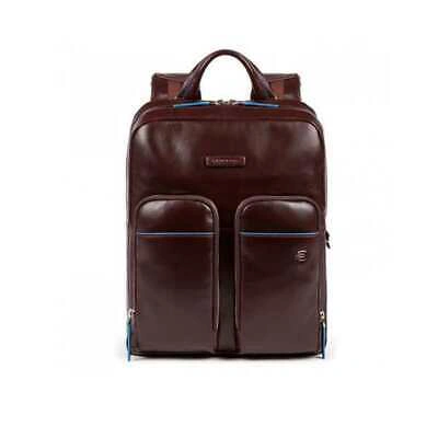 Pre-owned Piquadro Original  Backpack Blue Square Leather Brown - Ca5575b2v-mo