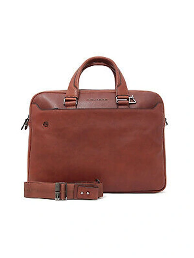 Pre-owned Piquadro Mens Briefcase  Black Square Ca3339b3 Light Brown Leather Business Bag