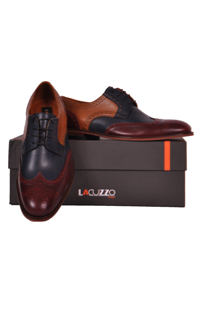 Pre-owned Lacuzzo Mens  Multi Colour Panel Brogue Shoe Claret