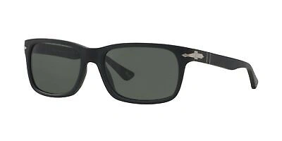 Pre-owned Persol Matte Black Rectangular Polarized Sunglasses, 0po3048s 900058 58mm