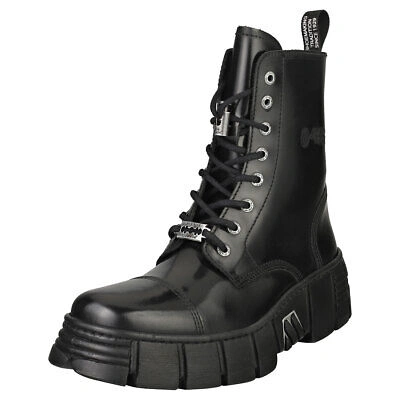 Pre-owned New Rock Rock Boot Black Tower With Laces Unisex Black Platform Boots